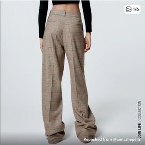 ZARA Wide Leg Brown Plaid Slacks